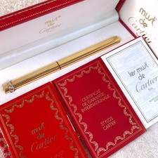 Vintage Cartier Ballpoint Pen Vendome Trinity Gold Horizontal Godron w/Box&Paper picture