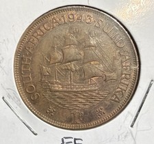 1943 South Africa 1 Penny EXTREMELY FINE Bronze Coin -30MM- George VI-KM#25 picture