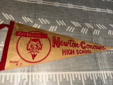 Vintage 1950s Newton Conover High School pennant Flag Red Devil 18x7 picture