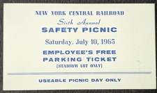 **VINTAGE 1965 NEW YORK CENTRAL RAILROAD 6th ANNUAL SAFETY PICNIC TICKET** picture