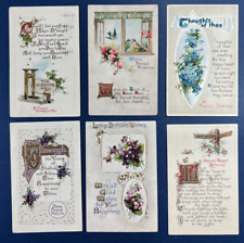 6 Nice Lettering Birthday Antique Postcards. EMB, Gold,Silver. PUBL: Birn Bros picture