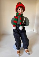 Vintage Dept 56 Christmas Carol Porcelain Boy Ice Skater Doll Winter Decor 13