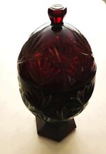 Vtg Ruby Red Glass Covered Dish Candy Jar Pedestal - Cristal D’arques Durand picture
