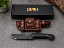 GCS 108 Apex Hunter Fixed Blade Hunting Knife Black D2 Blade Leather Sheath NIB picture