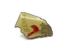 Vintage Illinois State Pin Cardinal Bird Violet Flower Gold Tone Enamel Souvenir picture
