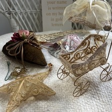 Vintage Victorian Shabby Chic Christmas Ornaments Lot Rose Star Heart MJ Designs picture