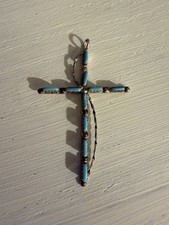 Zuni Sterling Turquoise Cross 2 1/8 In Unmarked Stones Excellent picture