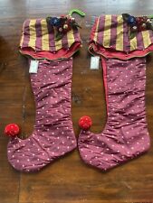 Pair Of (2) MacKenzie Childs Marzipan Burgundy Dot Christmas Stockings Retired picture