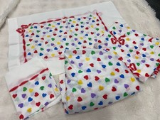 VTG JC Penney Young At Heart Rainbow Hearts Full Flat & Fitted Bows Primary 90s picture