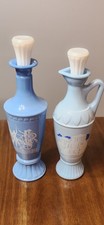 Vtg Jim Beam Blue Milk Glass Decanter Pair 1960 Chariot 1961 Greek Philosophers picture