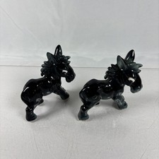 Vintage Ceramic Donkey Figurines Black Grey Glazed Animal Statues Set of 2 picture