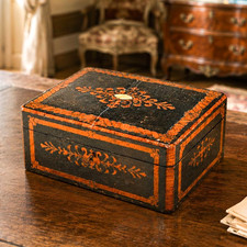 Beautiful Antique Victorian Lacquered Music Box Case Decorative Inlaid Wood Box picture