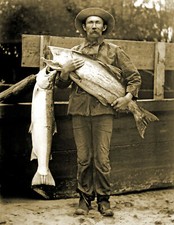 1914 Fisherman with Two Large Salmon Fish Vintage Old Photo Reprint 8.5x11 picture