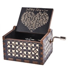 Wood Music Box Can't Help Falling in Love Antique Engraved Boxes picture