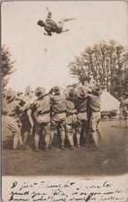US Army Soldiers Blanket Toss American Lake WA Military Camp RPPC 1908 Postcard picture
