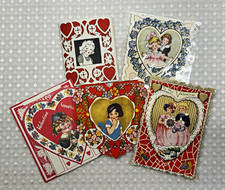 Antique Valentine’s Day Card Lot of 5 Whitney Made Die Cut Snow White Ephemera picture