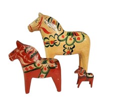 Trio of Hand Carved Swedish Wood Dala Horses picture