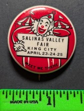 Vintage Salinas Valley Fair King City California Clown Pinback Pin picture