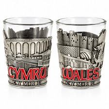 North Wales Metal and Glass Shot Glass Welsh Cymru Souvenir Decorative Metal picture