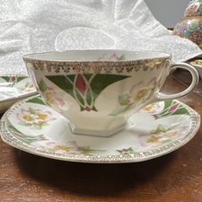 VINTAGE MZ AUSTRIA CUP & SAUCER PINK ROSES FLORAL GOLD MEDALLION TEACUP picture