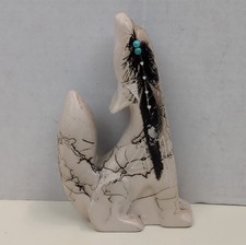 Native American Navajo Horsehair Style Pottery Coyote Figurine Handcrafted  picture