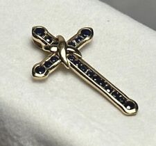 10K Yellow Gold Cross Pendant Sapphire Color Stones 1.78g Fine Jewelry Charm picture