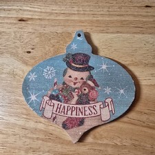 2016 Nantucket Distributing Snowman Christmas Ornament Happiness Glitter Wood 4