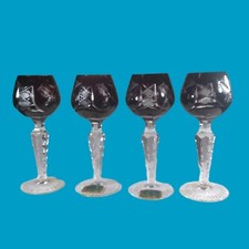 LAUSITZER CUT TO CLEAR GERMAN CRYSTAL SHERRY CORDIALS 2 PURPLE 2 CRANBERRY picture