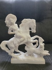 Cowgirl On Horseback With Dog/Wolf.  Estate Find picture