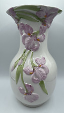 Vintage Tall Flower Vase Soft White With Pink Iris Flowers picture