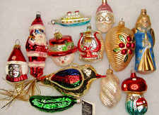 Lot VTG Modern Glass Figurine SANTA ANGEL BIRD SHIP CLOWN Christmas Ornaments picture