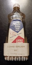 Vtg 1950s Lucky Tiger Butch Hair Wax Bottle w/L.T. York Comb Brush Attachment picture