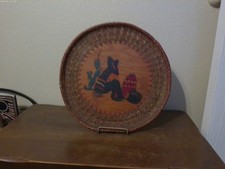 Vintage and Rare Collectible Mexican Folk Art Wood and Pine Needle Mexican Motif picture