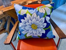 Fab Danish Moderne Flower Power 1960’s ZINNIA Barkcloth Era Vintage Pillow Cover picture