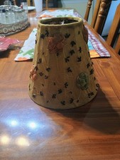 Vintage Clip On Lamp Shade Golden Olive With Embroidered Flowers And Sheer Cover picture