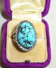Unique Old Pawn Navajo Sterling Silver Carved Turquoise  Ring Sz 8 picture