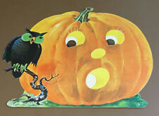 Vintage Halloween Die Cut Pumpkin & Black Owl by Dennison USA Cut Out picture