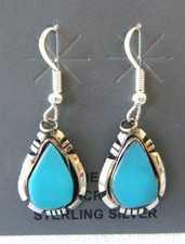 NWT Navajo Calvin Spencer Turquoise 1.5 Drop Earrings  925 Sterling Silver picture