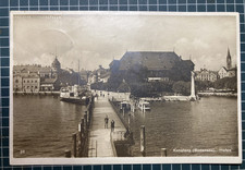 1930 Konstanz Hafen Germany RPPC Postcard Konzil Zeppelin Monument Sütterlin Sta picture