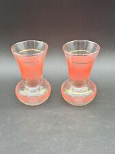 2 Vintage 1950s Bartlett Collins Glass Bud Vase Coral Pink Frosted Gold Rim 4in picture
