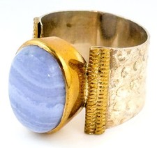 Vtg Womens Ring YS India 925 Sterling Silver Blue Oval Gemstone Sz 8.5 Statement picture