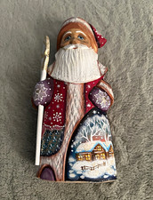 Hand-Painted Wood Russian Santa Figurine Signed/Numbered 6 1/2 in. Multicolor. picture