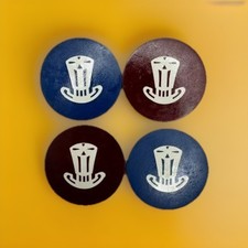 4 (four Antique Poker Chip - Top Hat-High Hat Clay Paranoid  Rare- Blue&Burgandy picture
