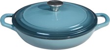 3QT Enameled Cast Iron Braiser Pan w/ Lid Dutch Oven Slate Blue picture
