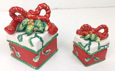 Vtg Fitz and Floyd Christmas Porcelain Trinket Boxes Set of 2 Remembering Santa picture