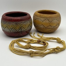 Vintage Fina de Mexico Hanging Planter Pots Set 108 Terracotta Clay Boho Macrame picture