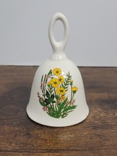 Vintage Flambro Porcelain Hand Bell Yellow Pink Flowers *I picture