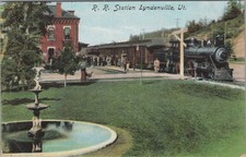 RR Station Depot Lyndonville Vermont VT Steam Locomotive Fountain 1909 Postcard picture