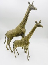 x2 Vintage PAIR Brass Giraffe Sculptures 21” & 16” LARGE HEAVY S1 picture
