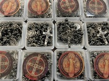 Wholesale Lot 12 Pcs Blessed Rosary Necklace Religious Metal Bead Saint Benedict picture